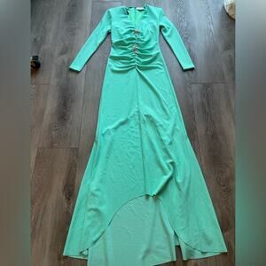 elliatt katana green crystal v neck ruched long maxi gown dress size small NEW